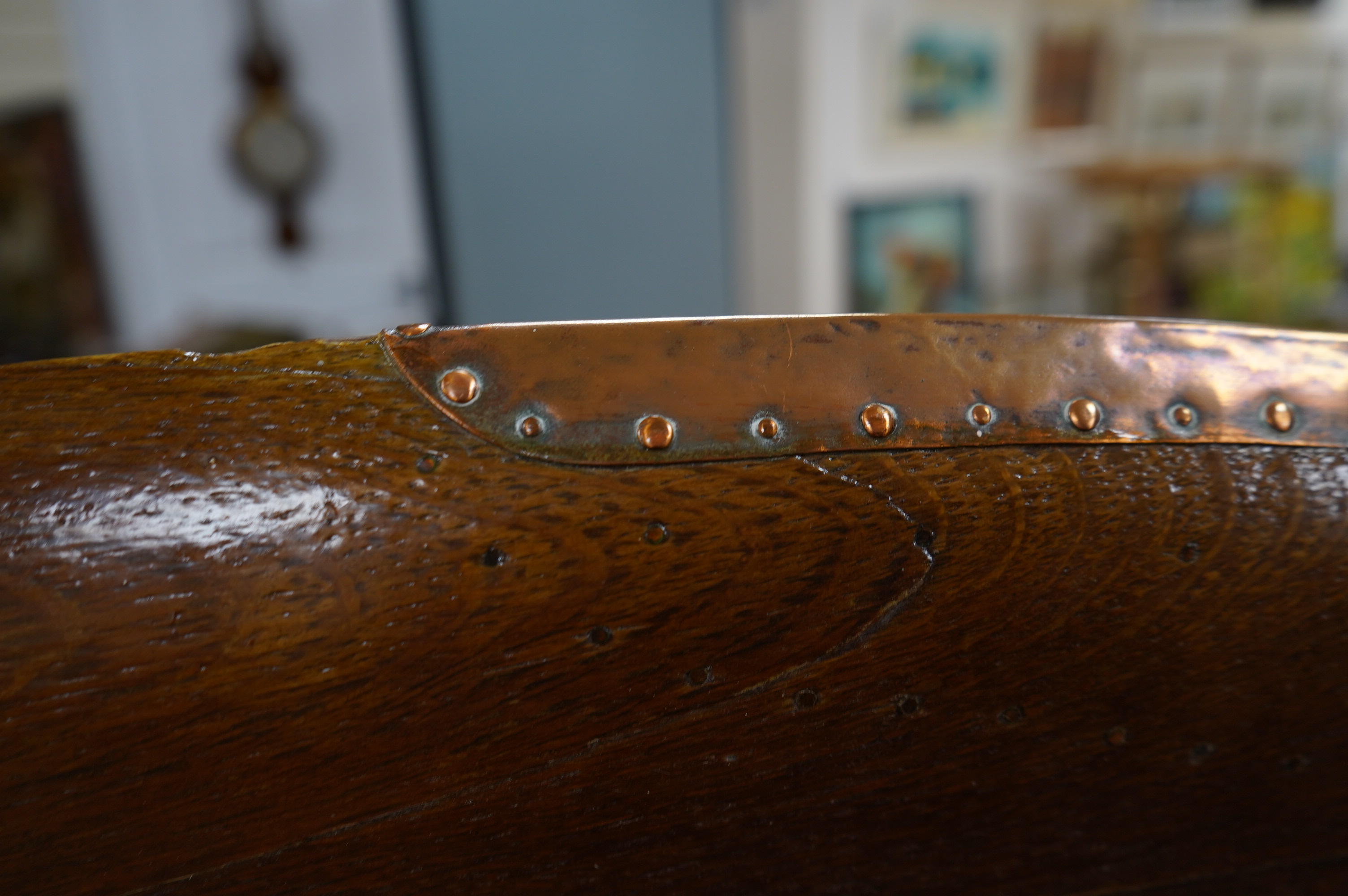 An early 20th century American laminated oak propeller with copper clad blade edges, Paragon stamp to the blade, 251cm wide. Condition - good